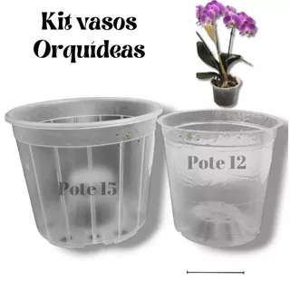 Kit 10 Vasos Para Orquídeas Com Cone Plástico Transparente Pote 15 + Pote 12