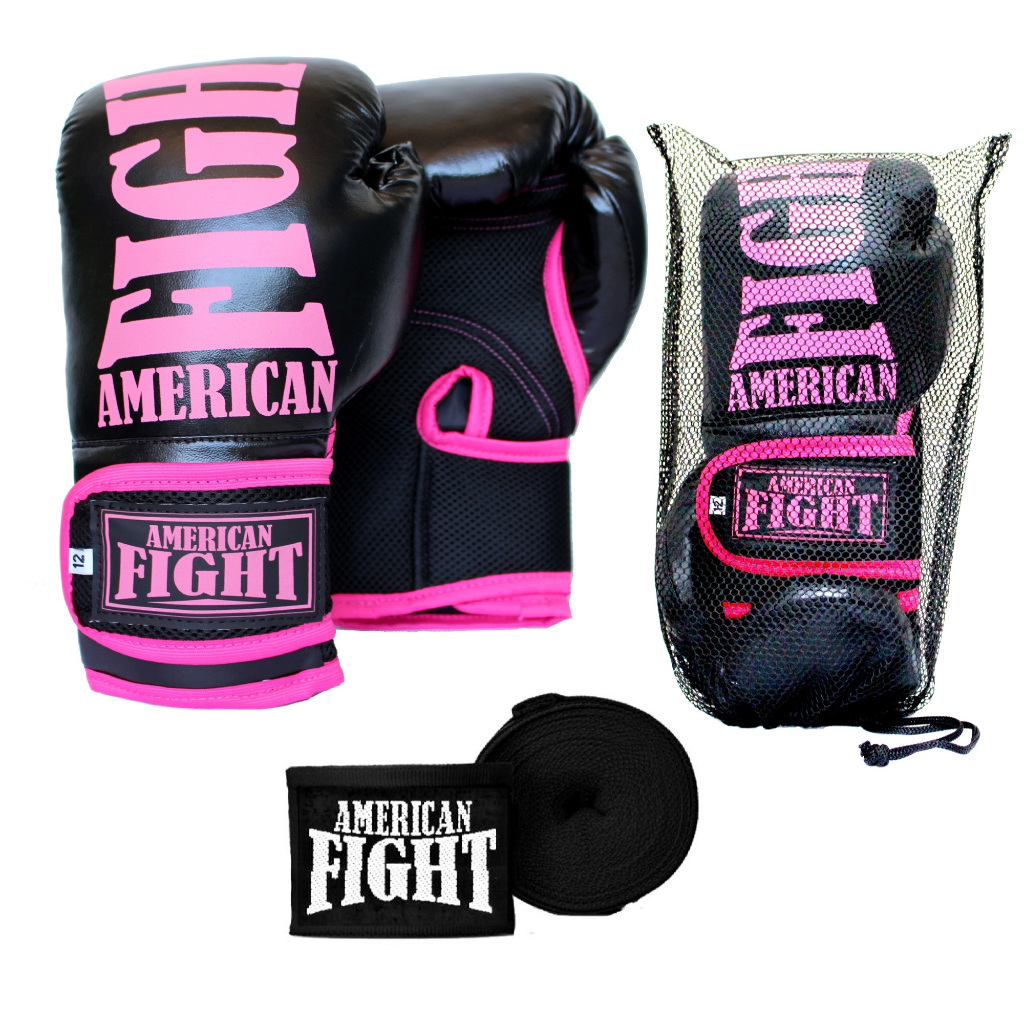 Kit Boxe / Muay Thai Luva + bandagem American Fight - Rosa