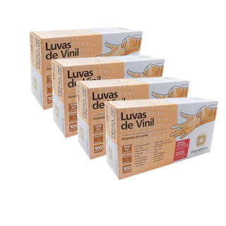 Kit 4 Caixas de Luvas de Vinil Descartável Descarpack 100 Unid