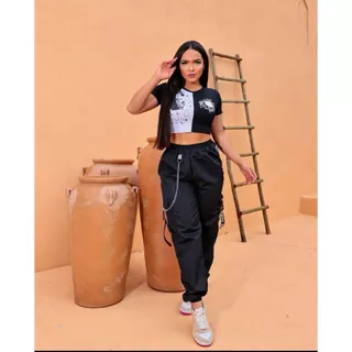 CALÇA CARGO JOGGER CORRENTE SUSPENSORIO MODA BLOGUEIRA ESTILO RUA