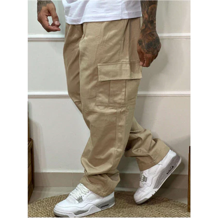 Calça masculina cargo - cós com elástico e cordão skatista