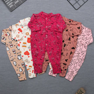 Kit 5 Macacão Vira pé Estampado em Malha para Bebê - (P/M/G)