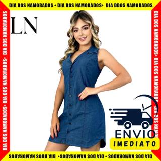 Vestido Jeans Mid Cavado Com Botoes Vestido