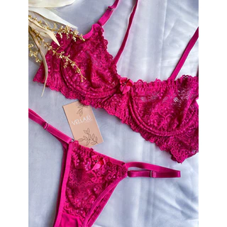 Conjunto de lingerie Calcinha de renda com tira reguláveis Com Sutia De Renda Sem Bojo Com Aro.