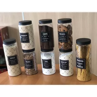 [KIT] 8 (OITO) POTES DE MANTIMENTO - (PROMOÇÃO) - MACARRÃO, ARROZ, FEIJÃO, FARINHA, BISCOITO, CAFE, AÇÚCAR, SAL