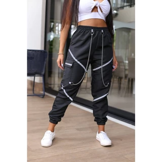 CALÇA TACTEL VARIOS MODELOS FEMININO CARGO COM CORRENTE MODA GRINGA UNISEX