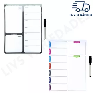 Ímã De Geladeira Planner Semanal Porta Recados Quadro Magnético Anotações Lousa Com Caneta