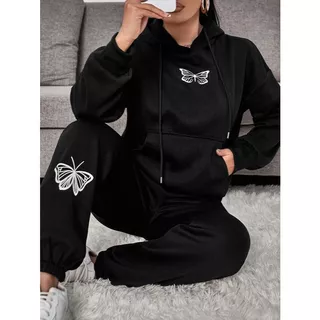 Conjunto Moletom Canguru Butterfly + Calça Moletom Flanelada Minimalista