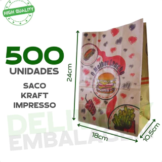 Sacos Kraft Para Delivery Entregas Melhor Lanche Embalagem de Papel Pardo 18x10,5x24 - 500 Unidades