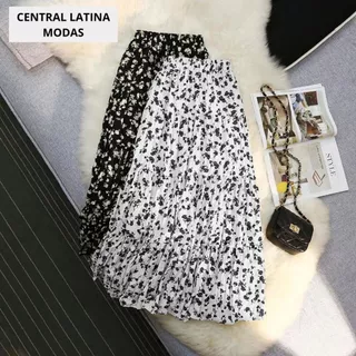 Saia Floreado Longo com fenda Lateral Elastico na Cintura