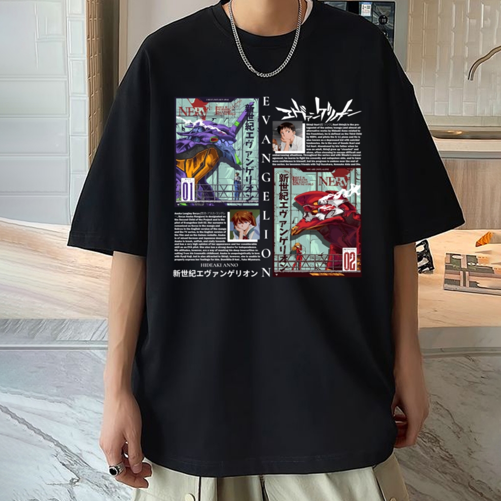 Camisa camiseta básica streetwear "Eangelion eva 01 & 02 texto colorido"