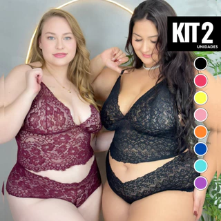 Kit 2 Conjunto Lingerie PLUS SIZE Espera Marido Renda Conforto Sensual com Forro