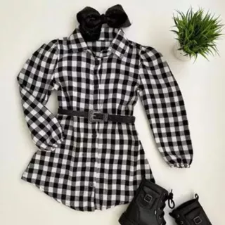 Vestido chemise Infantil Xadrez Menina Manga Longa Estilosa Quadriculado Com Gola festa junina