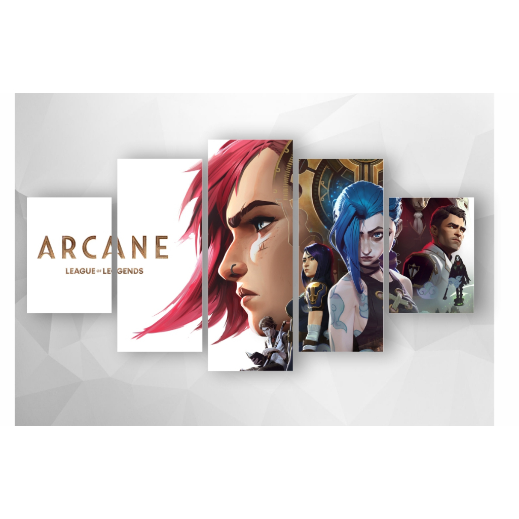 Quadro Placa Decorativa MDF 3 mm Arcane League of Legends Mosaico 5 placas Adesivado Impressão
