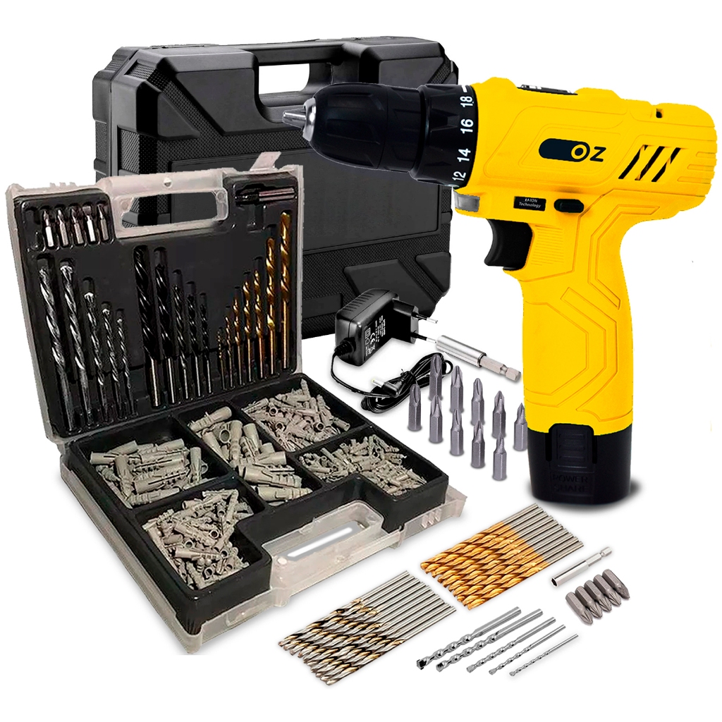 Parafusadeira Furadeira Sem Fio Bateria 12v Bivolt + Jogo 300 peças