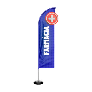 Kit Completo Wind Banner Farmácia Azul Dupla Face 3D