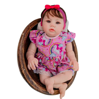 Bebê reborn abigail para banho com olhos castanhos
