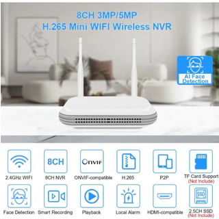 Mini Nvr Wifi 8 Canais Gravação De Câmeras Wi-fi Onvif