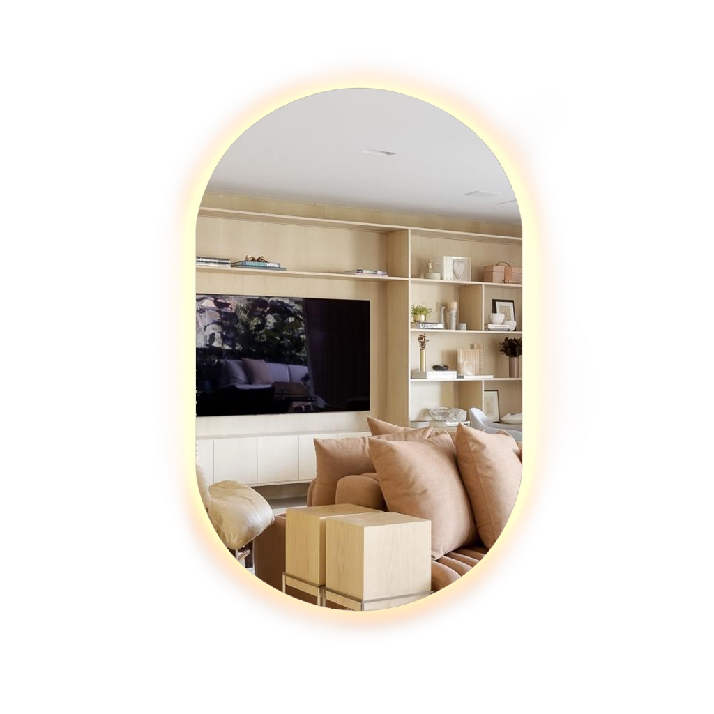 Espelho Oval 80x50 Led Decorativo Lapidado Moldura Branco Quente