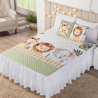 Kit Colcha Cobre Leito Casal Infantil 5 Peças (Estampado, Decoração, Bebê, Quarto)