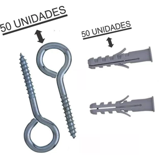 Pitão Parafuso Gancho 8mm C/ 50 Buchas + 50 Ganchos Zincado