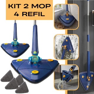 Mop Giratório Limpeza KIT 02 UND Esfregão Rodo Banheiro Chão Janela Teto Ajustável 360°com 4 REFIL