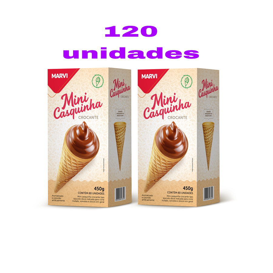 KIT 02 CAIXAS MINI CASQUINHAS MARVI 450G - 120 MINI CONES - 9 CM