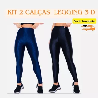 Kit 2 Calças Legging Feminina 3 D fitness levanta Empina Bumbum -Cintura Alta - modeladora, ideal para Academia pilates e ginastica-Zero transparência