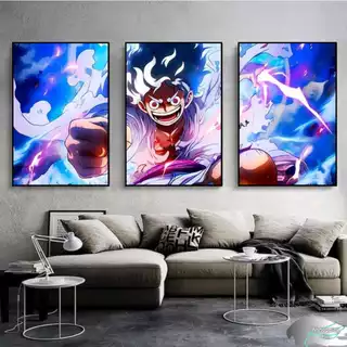 Quadro Decorativo 3 Pç 40x60 Luffy Gear 5 Deus Nikka One piece Decoração Casa Sala Quarto Estudio
