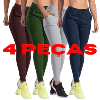 Kit 4 Calça Jogger Canelada de Ribana Cintura Alta