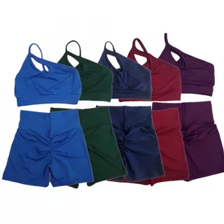 Kit 5 Conjunto Academia Fitness Short e Top Feminino Empina Levanta Bumbum