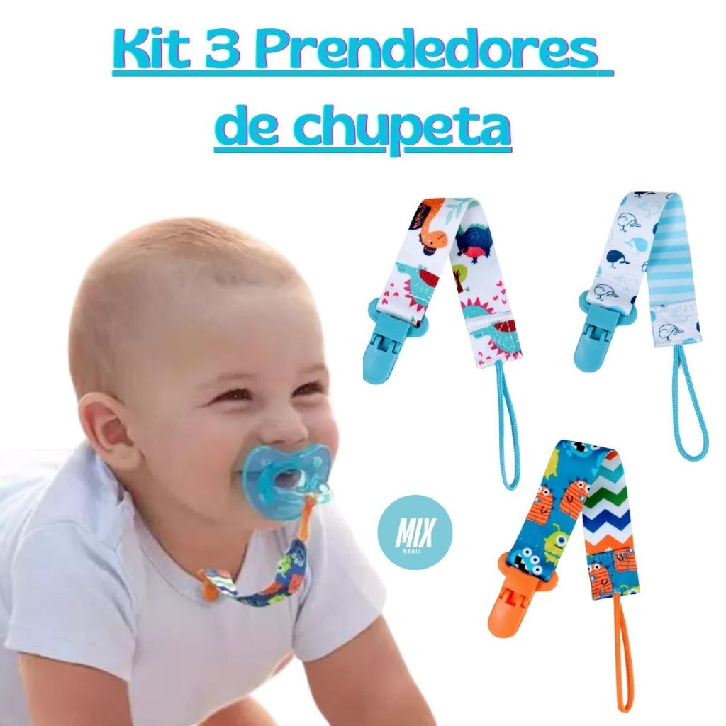 Prendedor De Chupeta Bico Bebê Kit com 3 unidades Modelo Universal ...