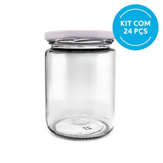 24 Potes De Vidro Belém 240 ml Geleias, Conserva, Mel, Temperos, Doces com Tampa Metálica Branca