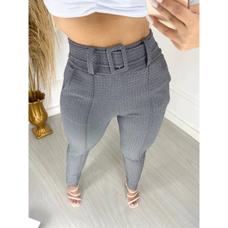 calça leggings tipo social com cinto crepe cintura alta