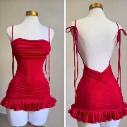 Vestido babado sexy colado curto moda gringa