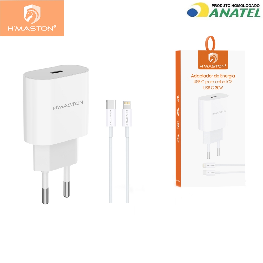 H'maston CB-17 Carregador Turbo PD30w Fonte 3A Carregar Celular Portátil Com Cabo Usb Tipo-c Lighting