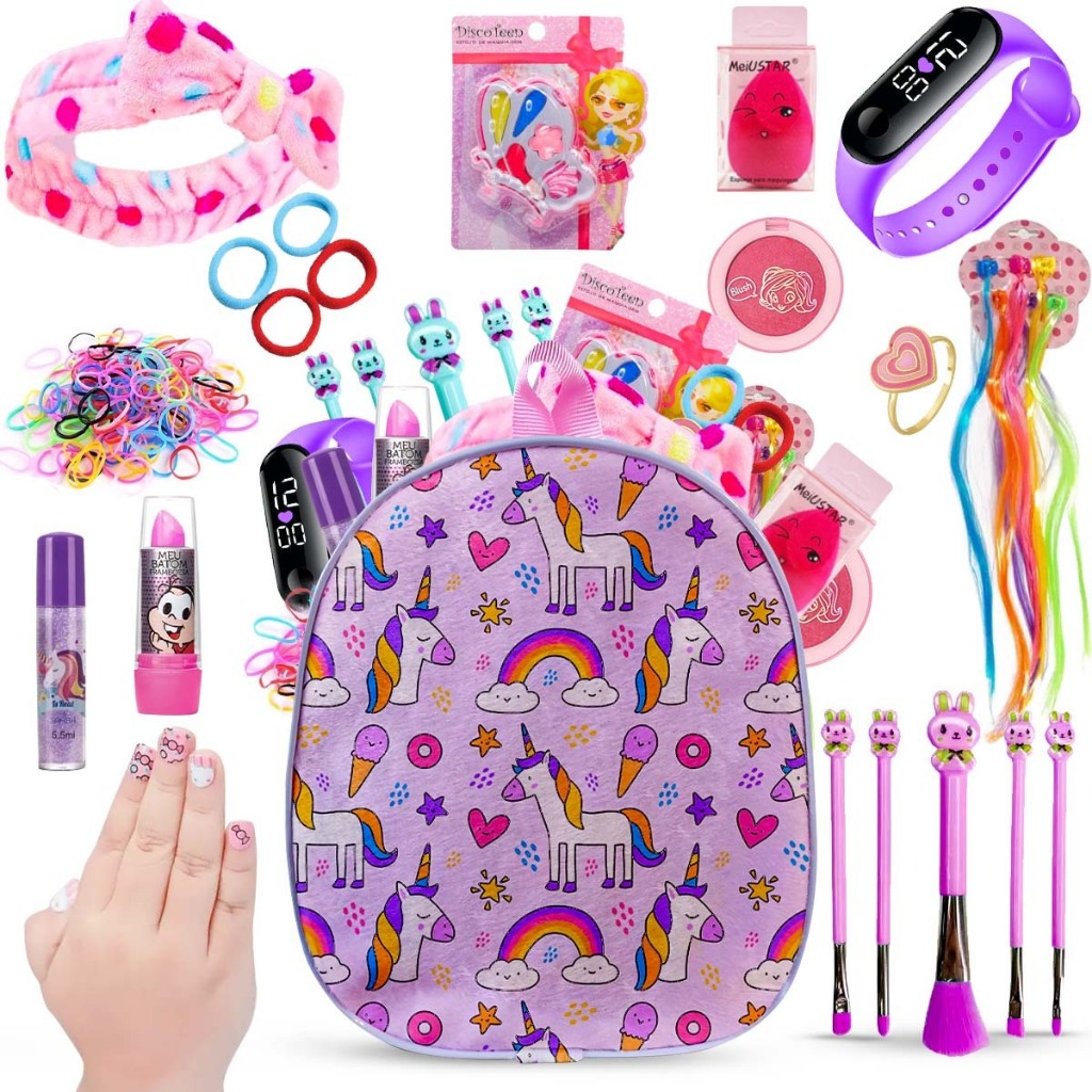KIT MAQUIAGEM INFANTIL MOCHILA COM RELÓGIO HXO DP-163