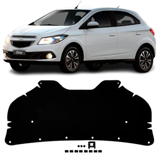 Forro Manta Capô Chevrolet Onix Prisma 2012 a 2016 / Onix Prisma Joy 2017 a 2019 - Autoadesivo + Presilhas - Corte Laser Trainmec - Forração Isolador Térmico Acústico - Resina Betuminosa
