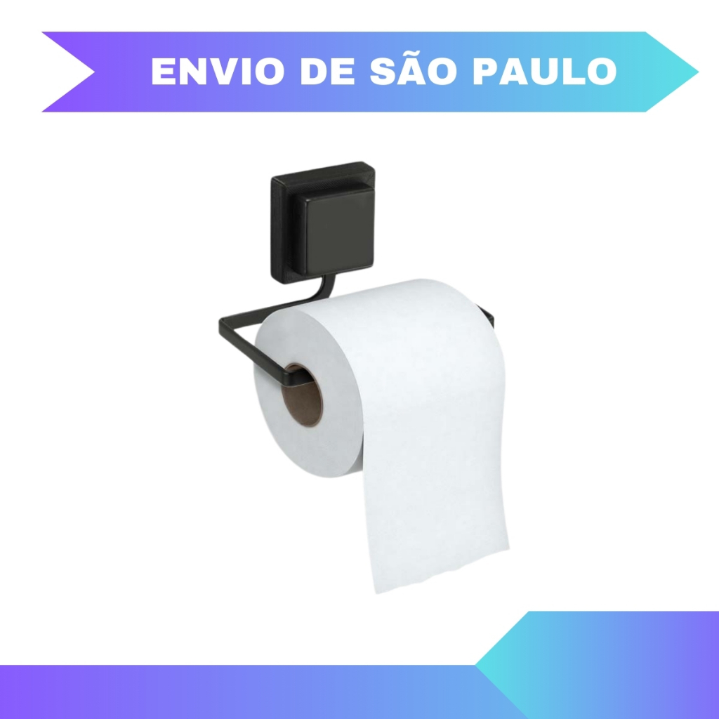 Porta Rolo De Papel Higiênico Preto Com Fixação Adesiva 3m | Shopee Brasil