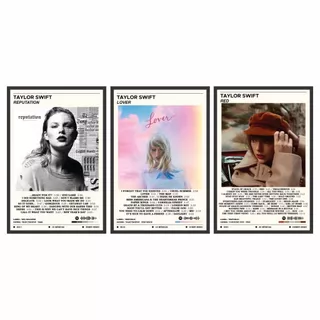 Trio de Quadros Taylor Swift Spotify com Moldura