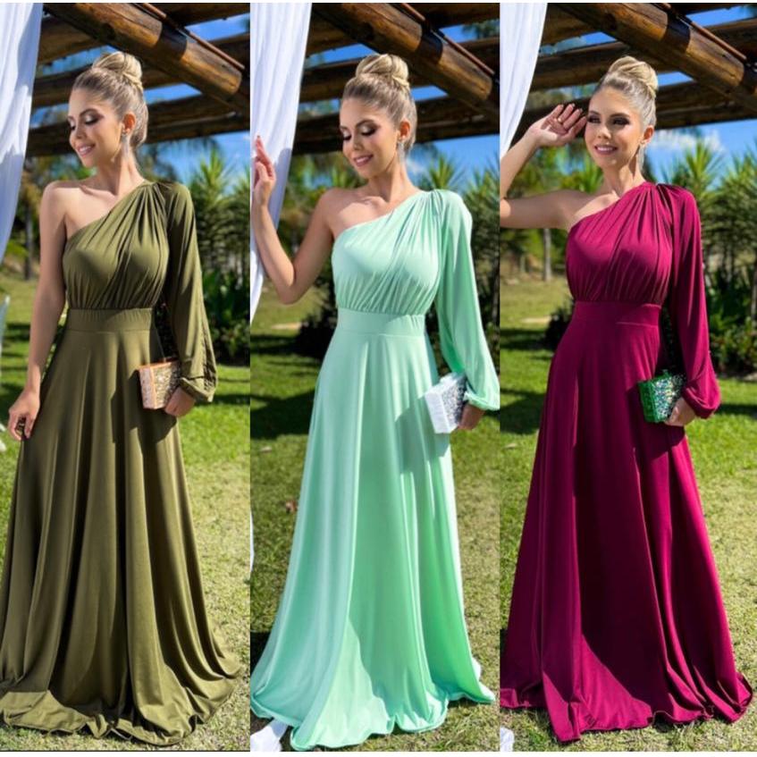 Vestido longo Feminino Casamento para Madrinha Festa em Geral com Bojo ...