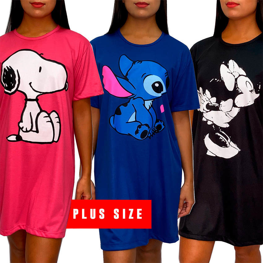 Camisola PLUS SIZE G1 XG Feminina Personagens desenhos divertidos