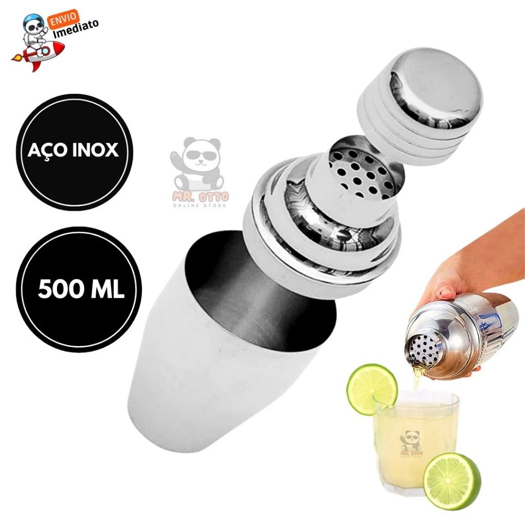 Coqueteleira Copo De Fazer Caipirinha Drinks 500ml Aço Inox 3 Peças ...