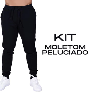 Kit Calças De Moletom Peluciado Masculina Estilo Jogger