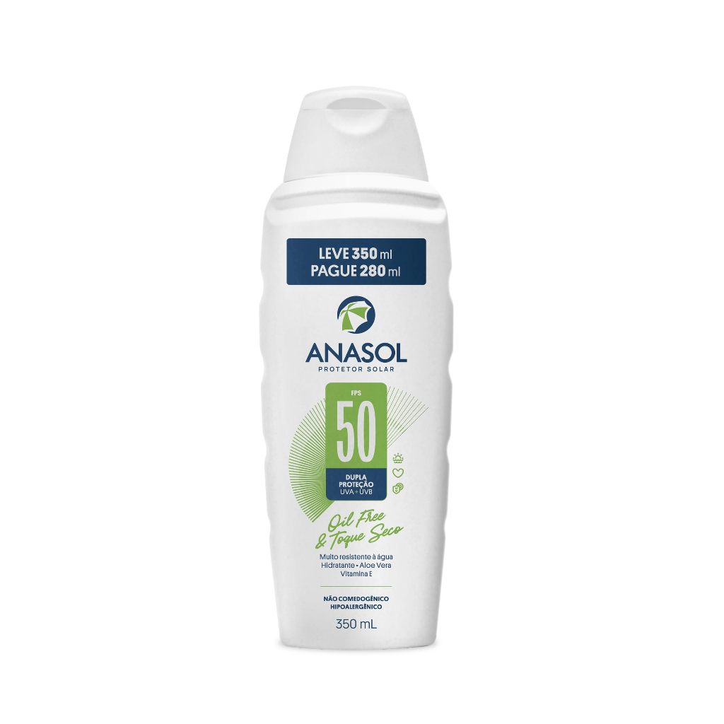 Protetor Solar Corporal Anasol Fps 50 Loção Oil Free Toque Seco com Aloe Vera e Vitamina E 350ml