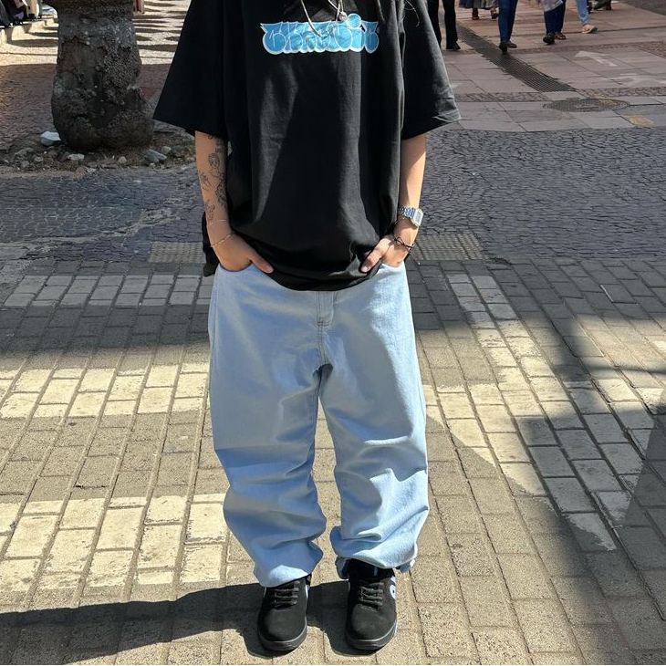 Calça Jeans Balão larga baggy bag boca lara masculina Clara, preta ...