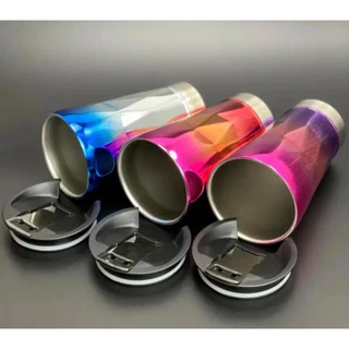 Copo Térmico Com Tampa e Abridor Colorido 502 ML Aço Inox Titanium Formas 3D Cores Metálicas