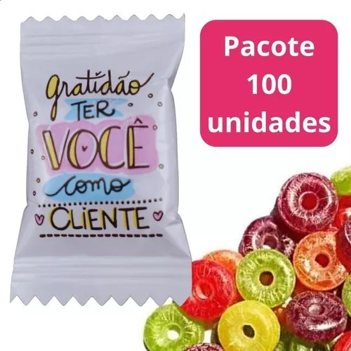 100 Balas Personalizadas Gratidão Ter Você Como Cliente Brinde