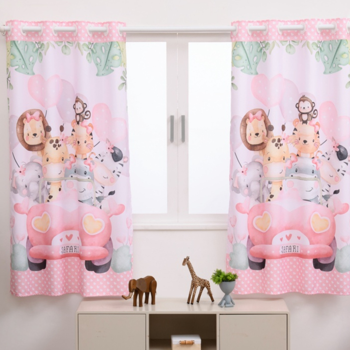 Cortina Para Quarto Infantil Menina Safari Rosa 2,00 X 1,50 Estampas ...