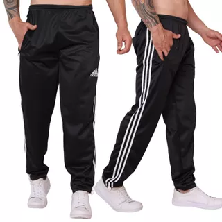 Calça Masculina Moletom Flanelado 3 listras com Zíper e Bolso esportivo